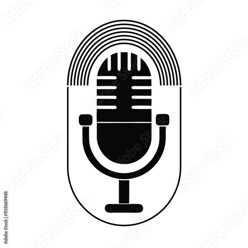Vector silhouette of a microphone logo, ideal for podcasting and audio branding.