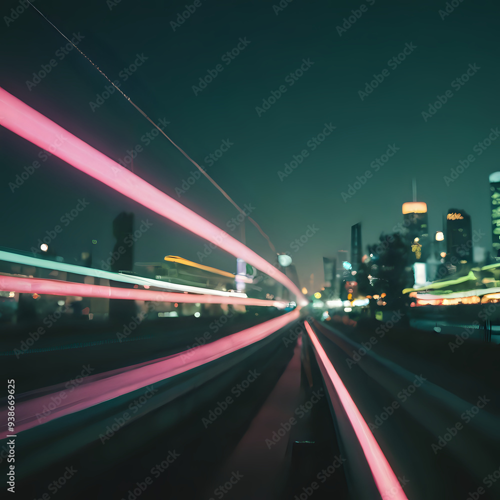 blurred image of a city at night with a train passing by blurred image of a city at night with a train passing by