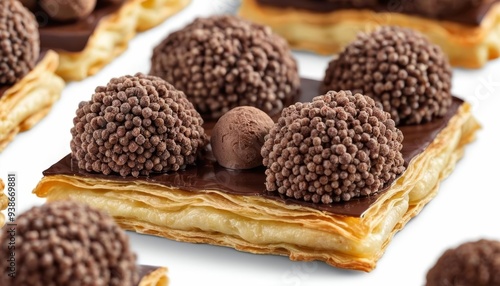  Delicious chocolate truffles on a pastry base photo