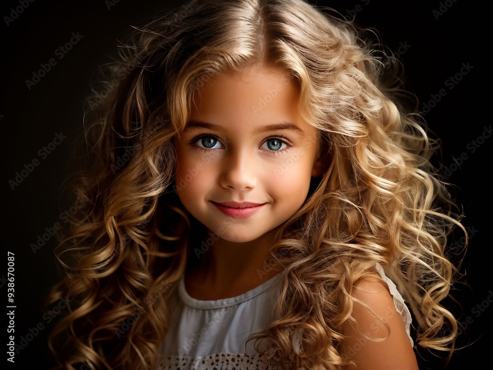 Clouse up portrait of attractive smiling girl with long curly blond heir Clouse up portrait of attractive smiling girl with long curly blond heir