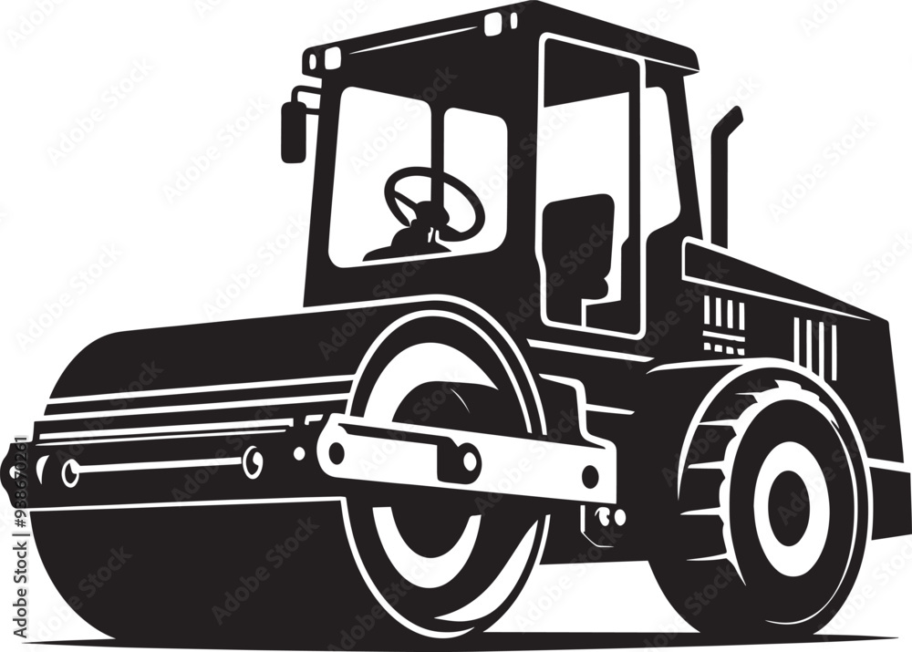 Road construction Road Roller silhouette vector illustration isolated on a white background Road construction Road Roller silhouette vector illustration isolated on a white background