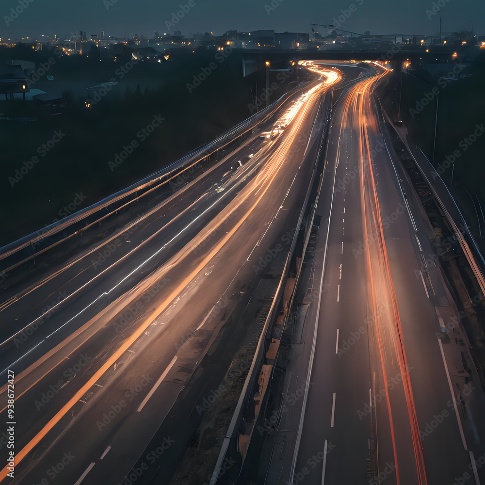 a highway with cars and lights at night with buildings in the background a highway with cars and lights at night with buildings in the background