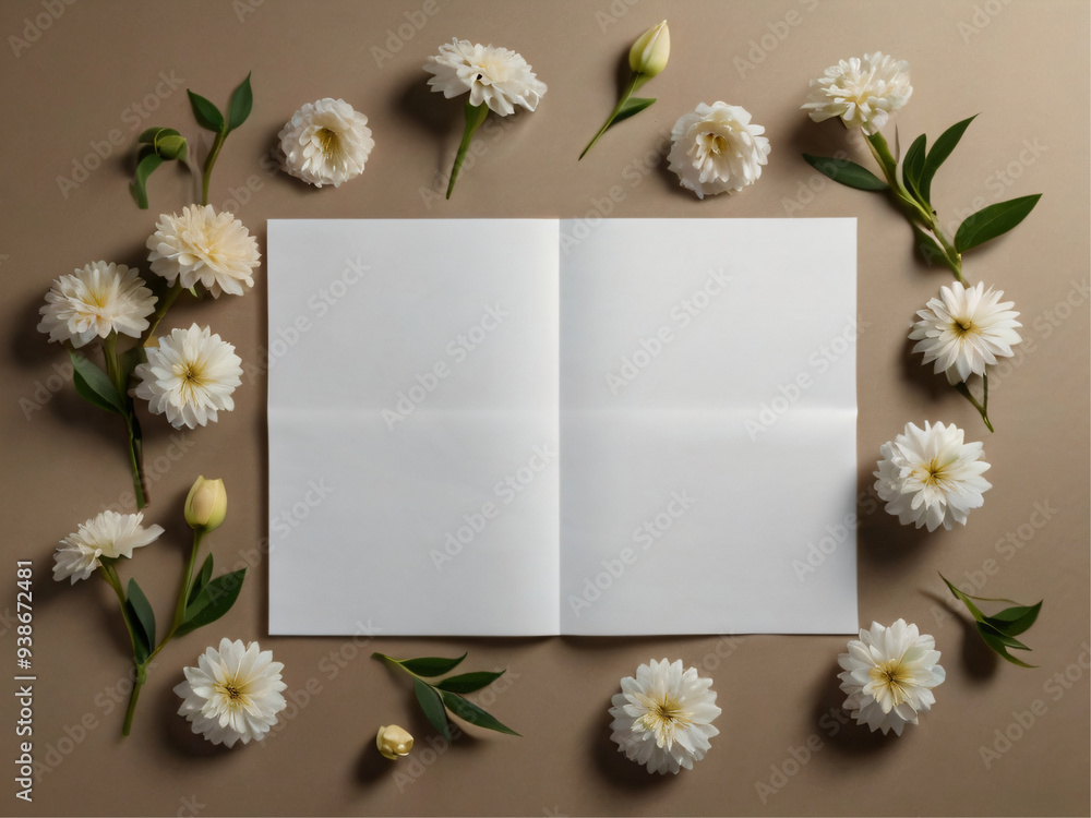 white paper with flowers ,for design mockups white paper with flowers ,for design mockups