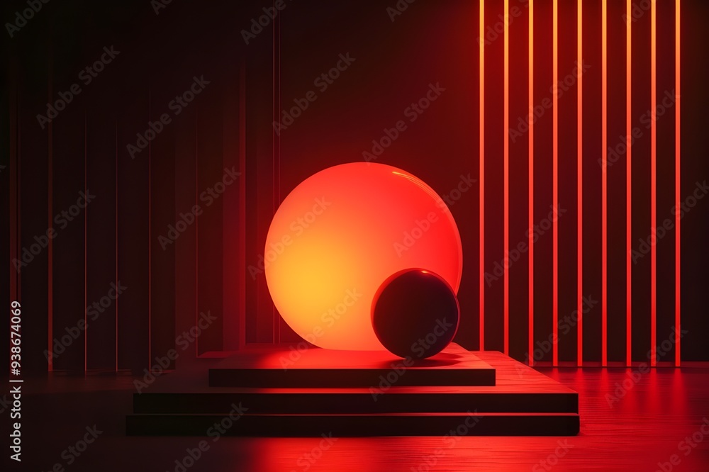 Red Sphere and Neon Lights in a Dark Room Red Sphere and Neon Lights in a Dark Room