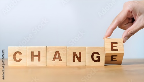 Wooden cube flip with word change to chance on wood table, Personal development and career growth or change yoursel