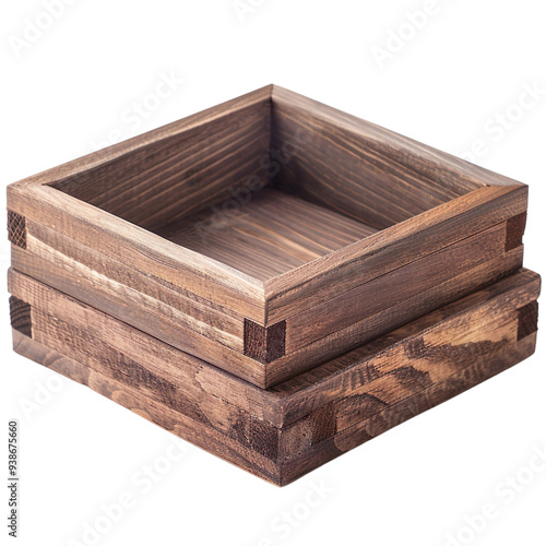 A stackable wooden display box, empty isolated on a transparent background