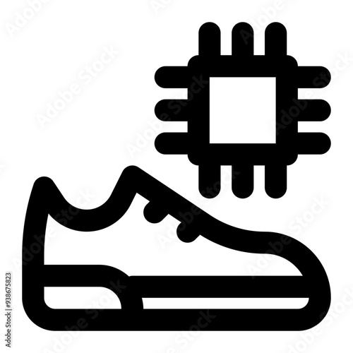 smart shoes, wearable technology, footwear, chip, processor, futuristic, shoes outline icon