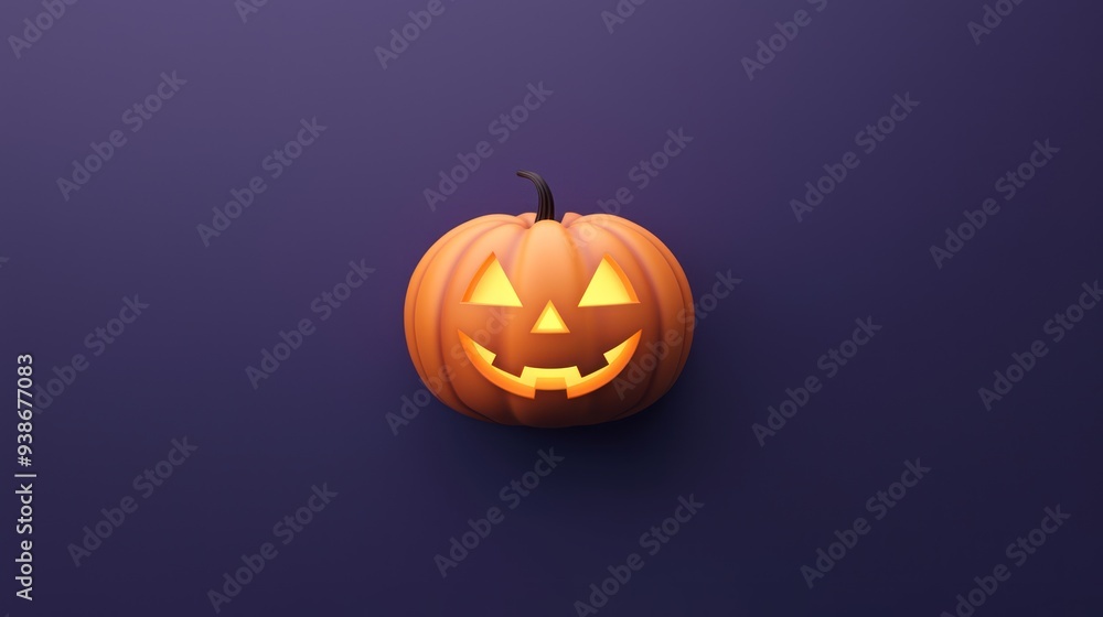 Glowing Minimalist 3D Pumpkin on Dark Purple Gradient Background for Halloween Decorations, Generative Ai Glowing Minimalist 3D Pumpkin on Dark Purple Gradient Background for Halloween Decorations, Generative Ai