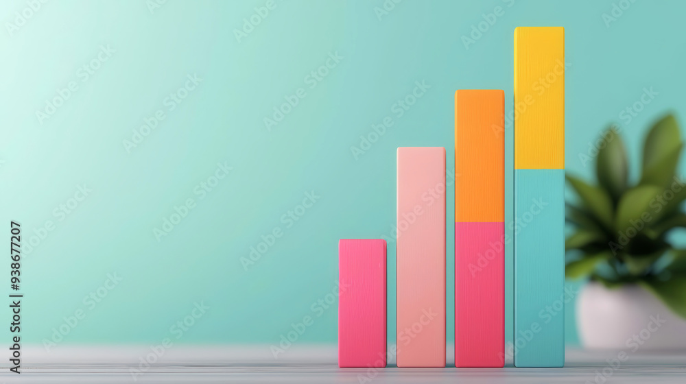 Management goals, rising bar chart with targets, 3D illustration Management goals, rising bar chart with targets, 3D illustration