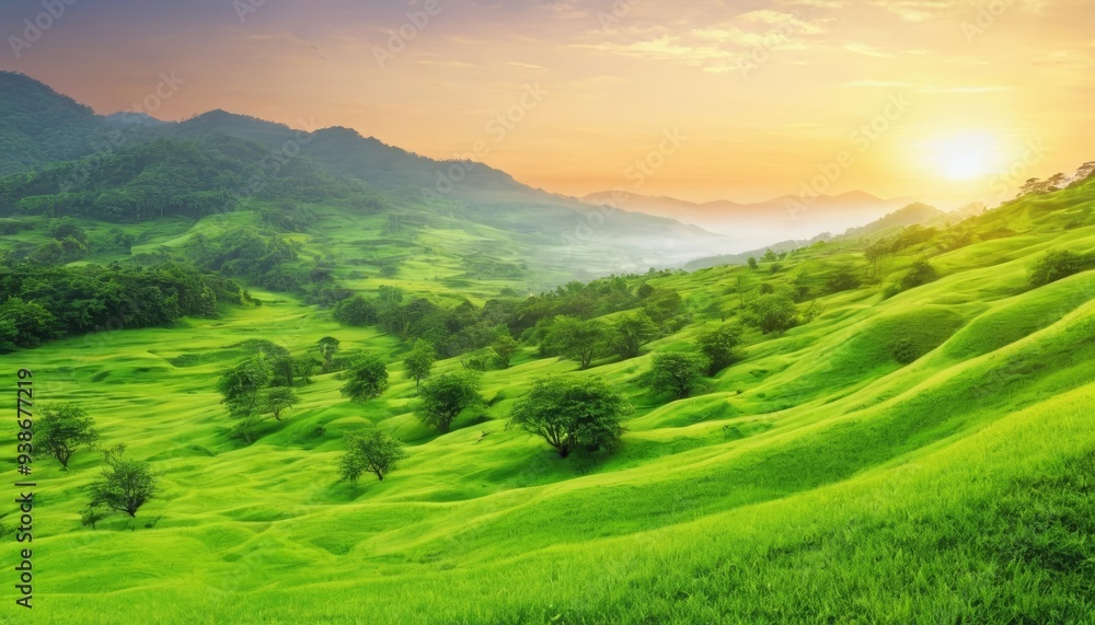 Obraz premium Epic sunrise over verdant hills