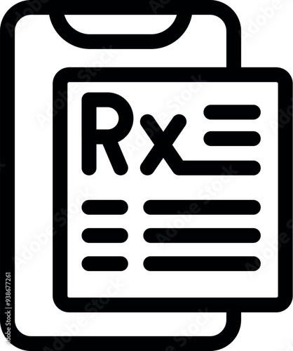 Simple, bold line icon of a smartphone displaying an electronic prescription form, perfect for representing e prescriptions and telemedicine
