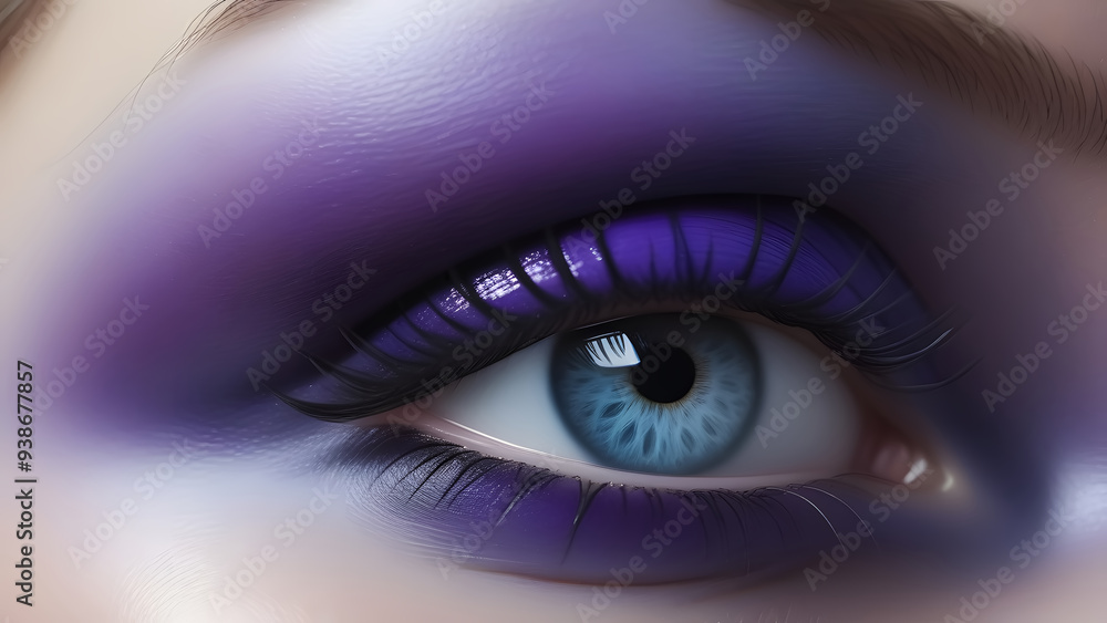 Fototapeta premium Close-up macro of a woman's blue eye with long, dark eyelashes, showcasing the intricate details of the iris and pupil, capturing the beauty and depth of human vision