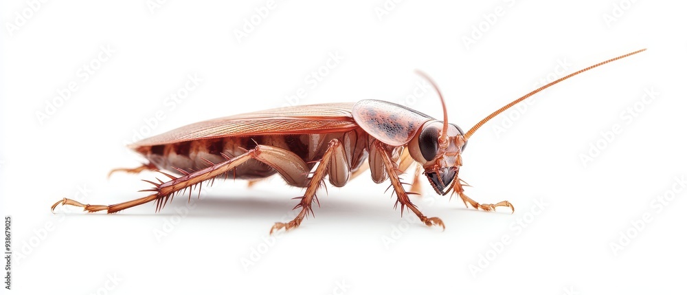 A brown and white cockroach is on a white background A brown and white cockroach is on a white background
