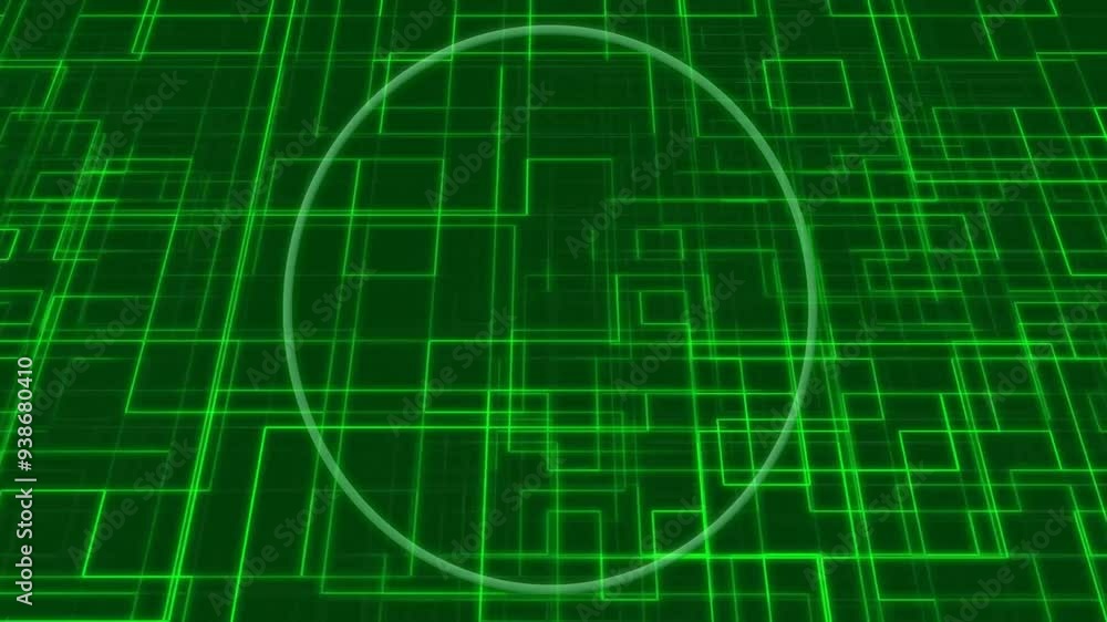 Digital network animation with green geometric grid and glowing circle Digital network animation with green geometric grid and glowing circle