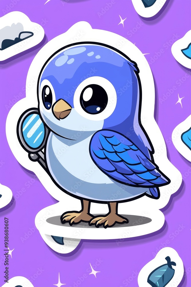 Cute Cartoon Bird with Magnifying Glass Cute Cartoon Bird with Magnifying Glass