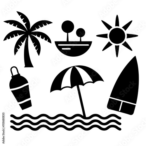 summer beach icons set vector illustration