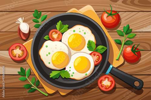 Vector illustration of Breakfast food with fried egg