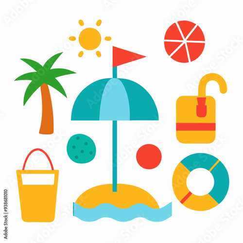 summer beach icons set vector illustration