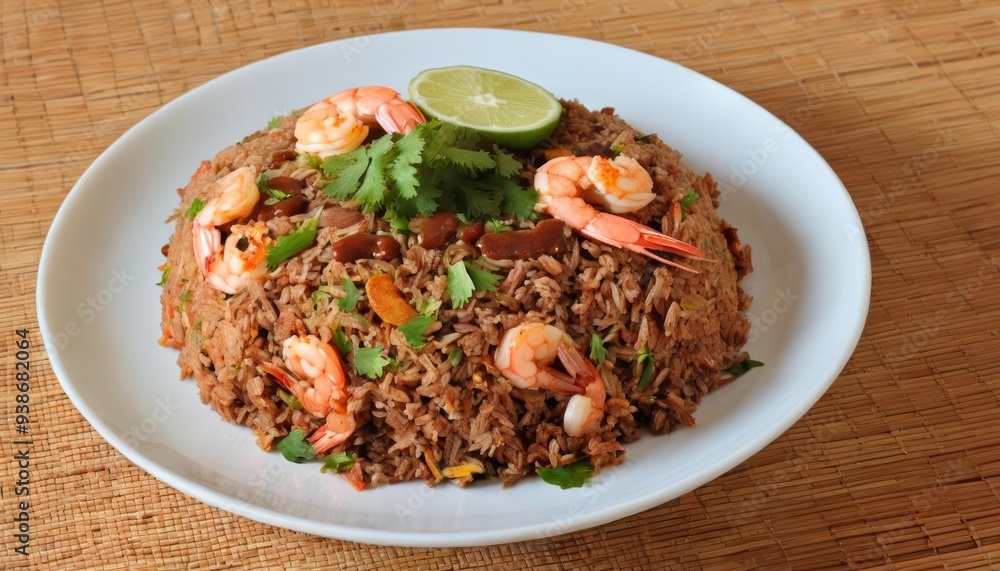 Delicious shrimp and rice dish ready to be savored Delicious shrimp and rice dish ready to be savored