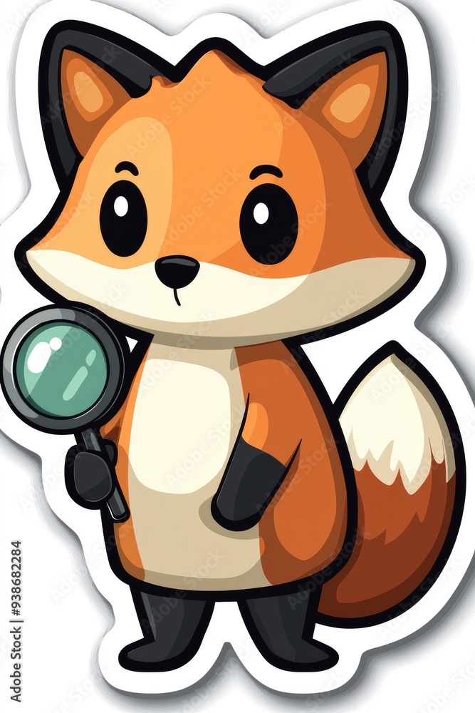 Fototapeta premium Cute Fox Holding Magnifying Glass Cartoon Character
