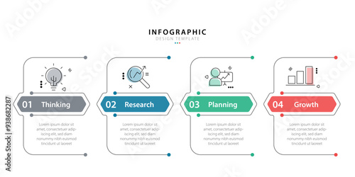 Business infographic template. 4 Step timeline journey. Process diagram, 4 options on white background, Infograph elements vector illustration.