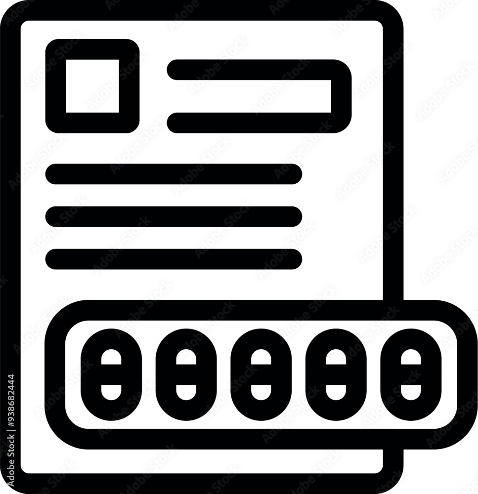 Fototapeta premium Line icon representing a medical prescription associated with a blister of pills, illustrating a treatment