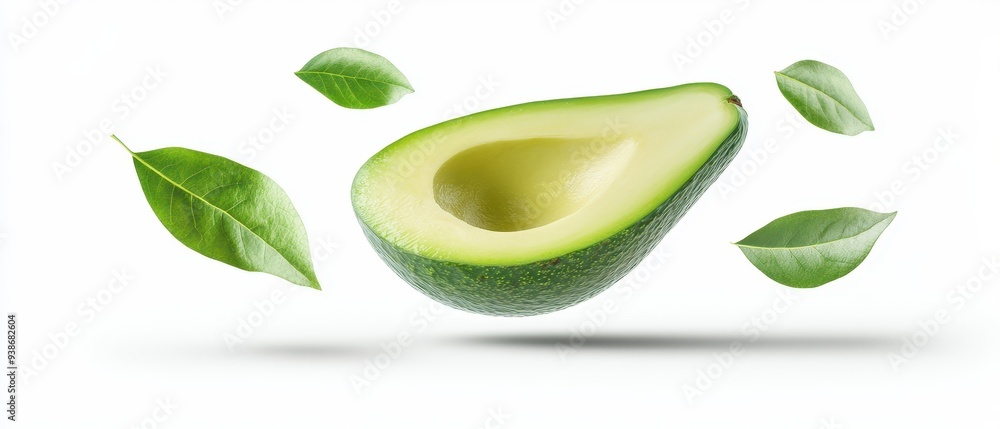 A green avocado with a leaf on top of it A green avocado with a leaf on top of it