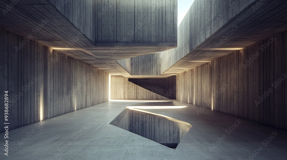 Fototapeta premium Abstract Concrete Architecture with a Sunlit Open Space
