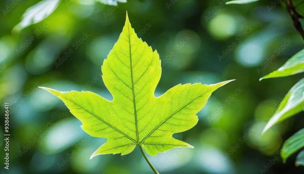 Vibrant green leaf in focus against blurred background Vibrant green leaf in focus against blurred background