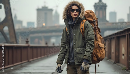 Urban Explorer Model in Rugged Outerwear