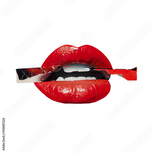 Red lips grunge collage ai generated element
