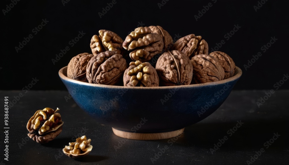 Deliciously cracked walnuts in a bowl Deliciously cracked walnuts in a bowl