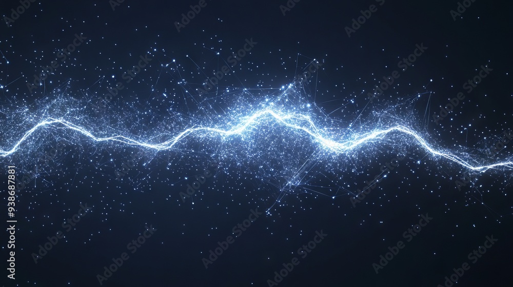 Abstract mash line and point lightning energy icon. With dark blue background. Low poly wireframe with lines, dots and glowing particles Abstract mash line and point lightning energy icon. With dark blue background. Low poly wireframe with lines, dots and glowing particles