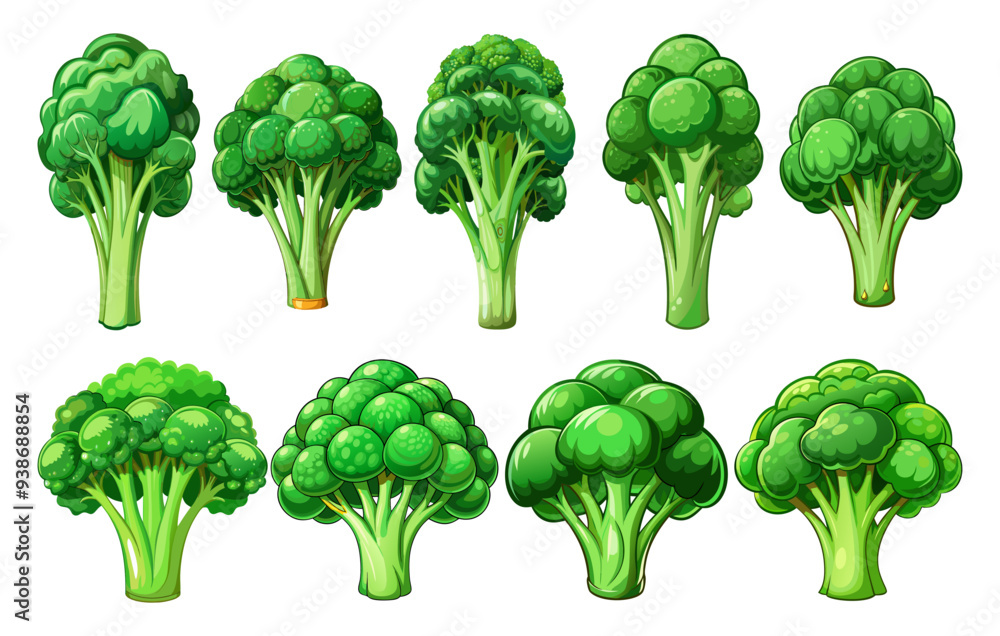 set of green broccoli vector set of green broccoli vector
