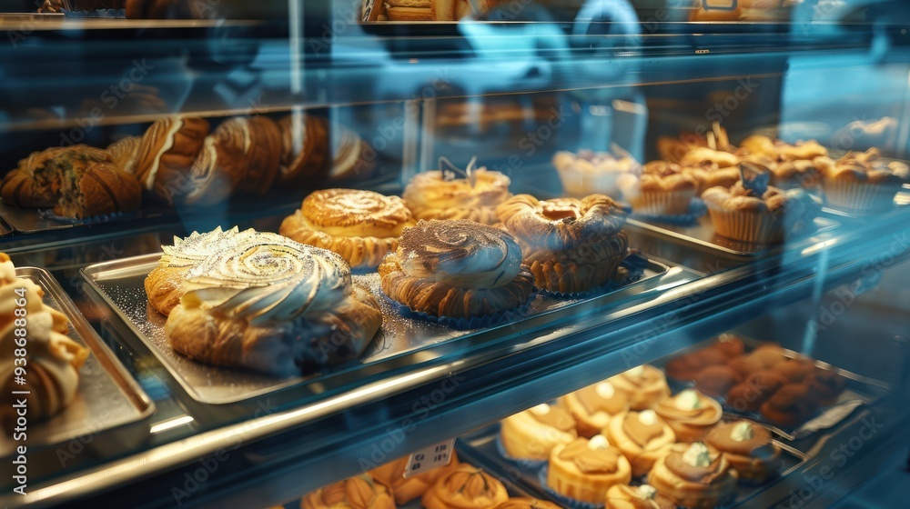 Bakery Display with Freshly Baked Pastries Bakery Display with Freshly Baked Pastries
