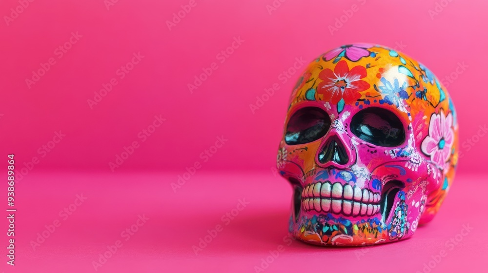 Close up of Colorful Skull on Purple and Pink Background. Ai generated image Close up of Colorful Skull on Purple and Pink Background. Ai generated image