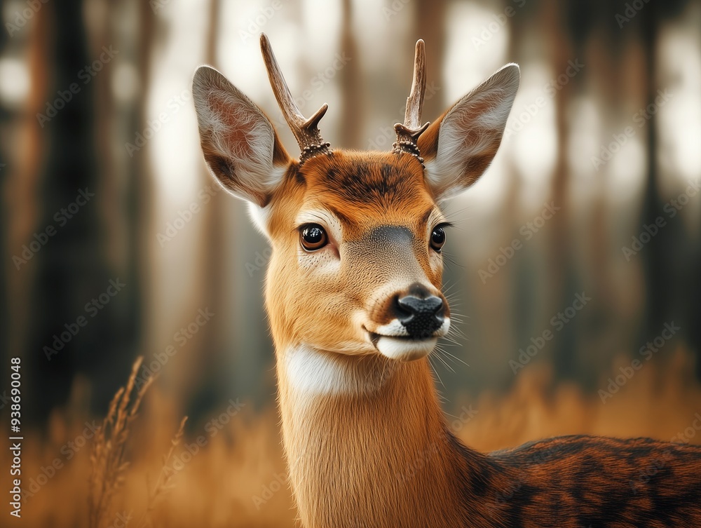 Forest Deer, Wild Cervid in Nature, Deer Close up Forest Deer, Wild Cervid in Nature, Deer Close up