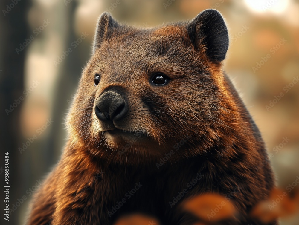 Obraz premium Detailed close up of Wombat, Vombatus ursinus, in its natural forest habitat