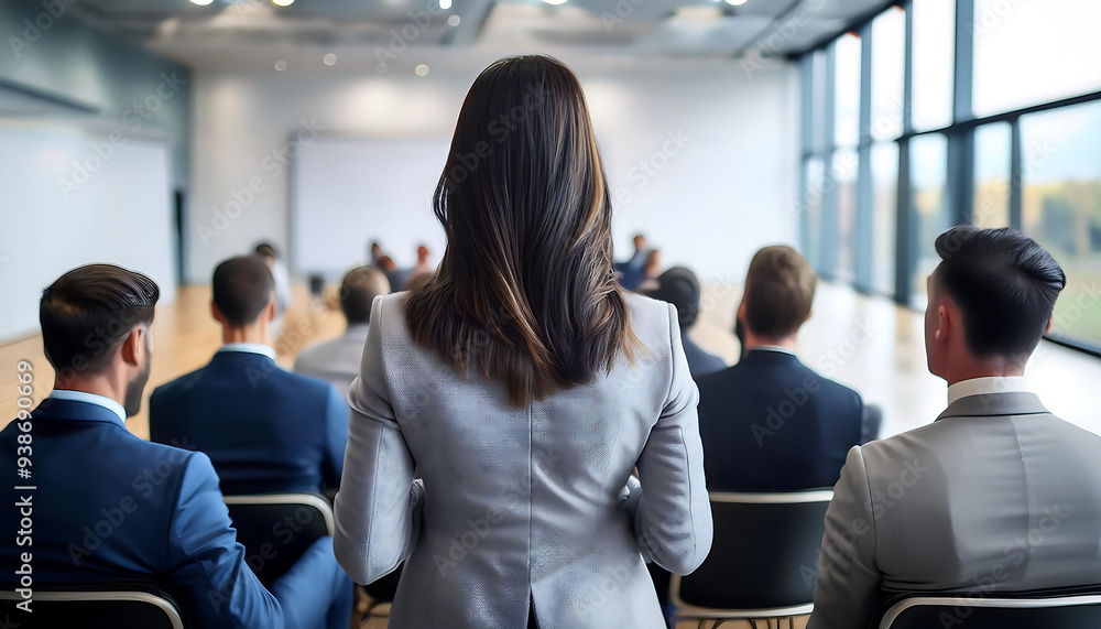 Fototapeta premium Businesswoman facing a group of entrepreneurs