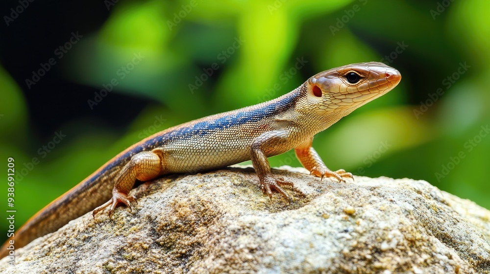 Close-up of a brown and blue lizard perched on a rock Close-up of a brown and blue lizard perched on a rock