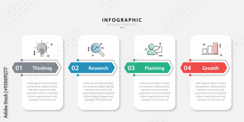 Business infographic template. 4 Step timeline journey. Process diagram, 4 options on white background, Infograph elements vector illustration.
