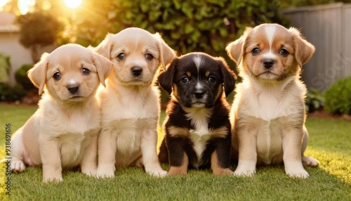  Four adorable puppies posing for the camera