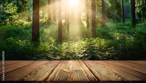 Wood table in the middle of the forest that surrounded