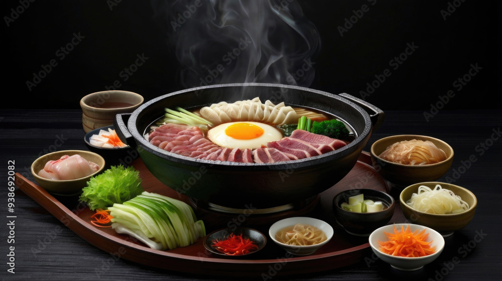 japanese hot pot with shabu shabu on wooden background japanese hot pot with shabu shabu on wooden background