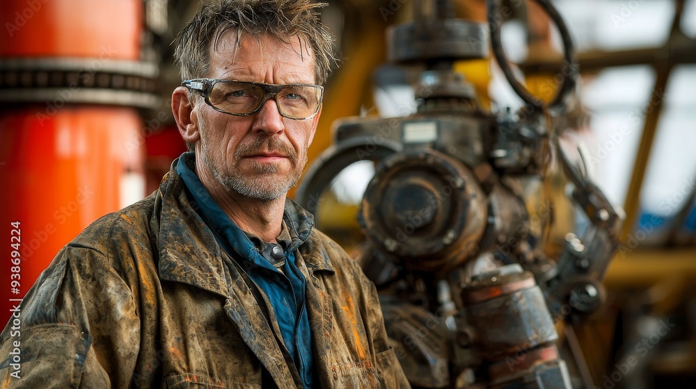 Portrait of Middle-Aged Oil Rig Worker Performing Maintenance Portrait of Middle-Aged Oil Rig Worker Performing Maintenance