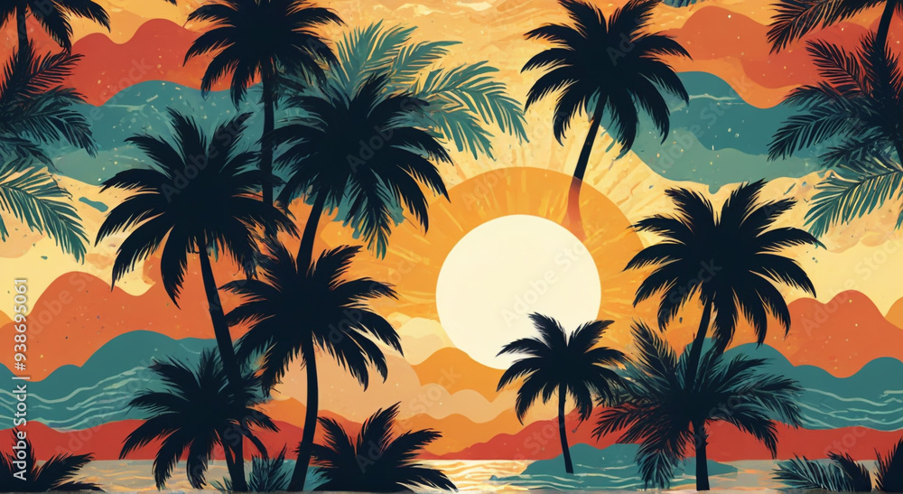 Obraz premium palm trees on sunset