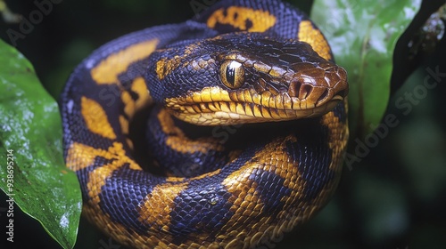 Close-up of a Black-headed Python's Head and Body