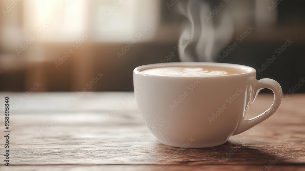 A 3D effect of a coffee cup with steam rising out towards the viewer, 3D effect, coffee, warmth A 3D effect of a coffee cup with steam rising out towards the viewer, 3D effect, coffee, warmth