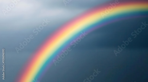 A 3D effect of a rainbow arcing out of a stormy sky towards the viewer, 3D effect, rainbow, weather