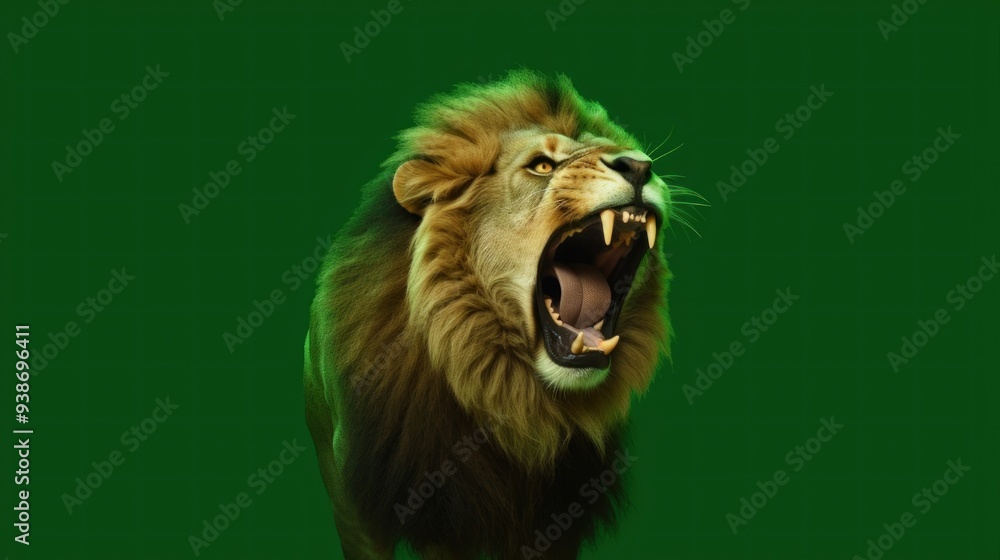 A Roaring Lion against a Green Screen A Roaring Lion against a Green Screen